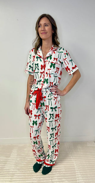 Christmas Bow Pajama Set - Shop Hidden Treasure Boutique