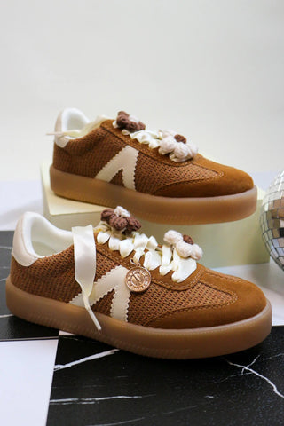 Cognac Ribbon Lace Axel Sneaker - Shop Hidden Treasure Boutique