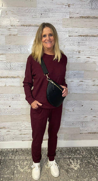 Corrine Joggers - Burgundy - Shop Hidden Treasure Boutique