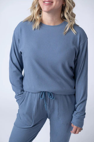 Corrine Ribbed Pullover - Denim - Shop Hidden Treasure Boutique