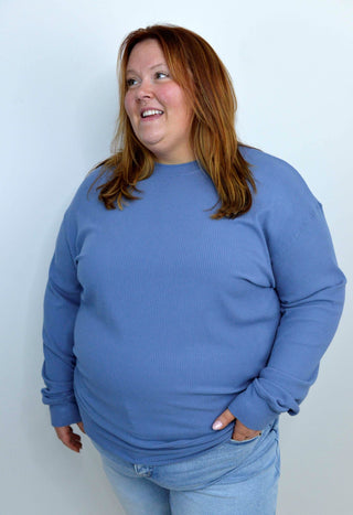 Corrine Ribbed Pullover - Denim - Shop Hidden Treasure Boutique