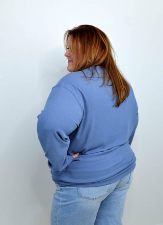 Corrine Ribbed Pullover - Denim - Shop Hidden Treasure Boutique