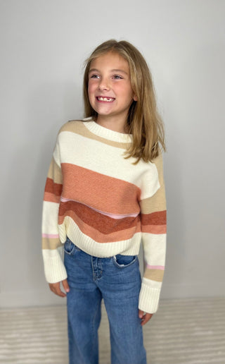 Crew Neck Girls Cream Stripe Sweater - Shop Hidden Treasure Boutique