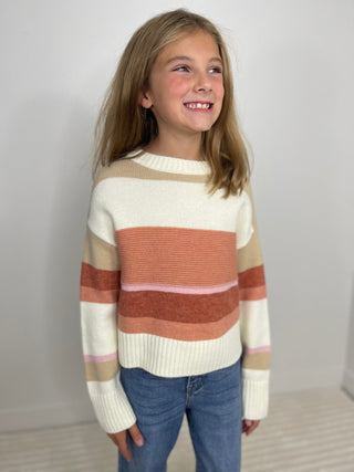 Crew Neck Girls Cream Stripe Sweater - Shop Hidden Treasure Boutique