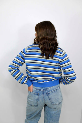 Crew Neck Multi Stripe Cardigan - Shop Hidden Treasure Boutique