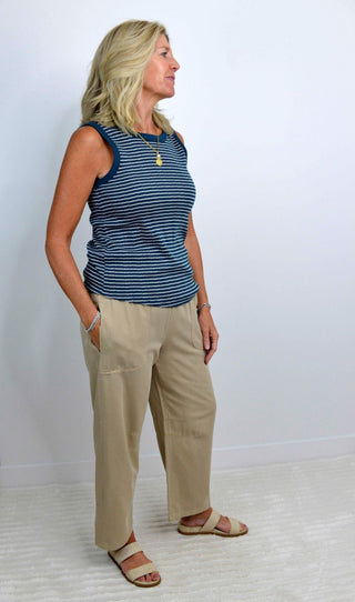Crew Neck Striped Tank Top - Shop Hidden Treasure Boutique