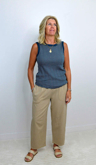 Crew Neck Striped Tank Top - Shop Hidden Treasure Boutique