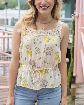 Crochet Trim Cami - Ivory Floral - Shop Hidden Treasure Boutique