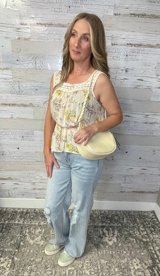 Crochet Trim Cami - Ivory Floral - Shop Hidden Treasure Boutique