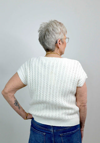 Crochet White Short Sleeve Sweater - Shop Hidden Treasure Boutique
