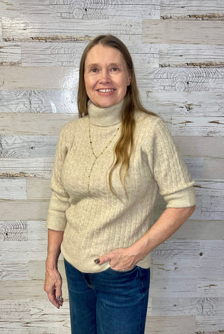 Cuffed Elbow Sleeve Sweater - Shop Hidden Treasure Boutique