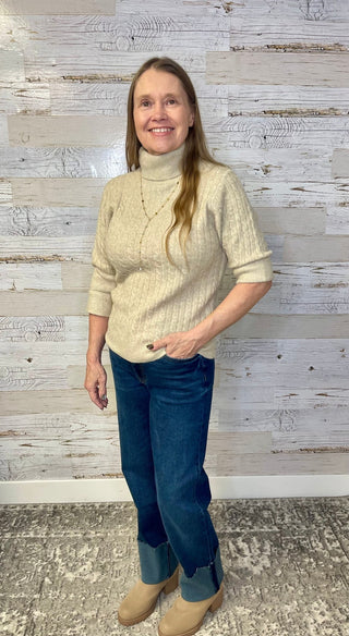 Cuffed Elbow Sleeve Sweater - Shop Hidden Treasure Boutique