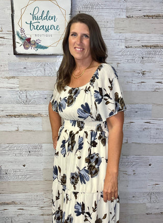 Darci Taupe Floral Dress - Shop Hidden Treasure Boutique