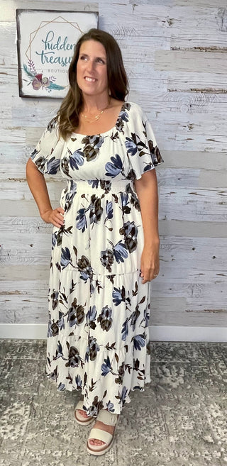 Darci Taupe Floral Dress - Shop Hidden Treasure Boutique