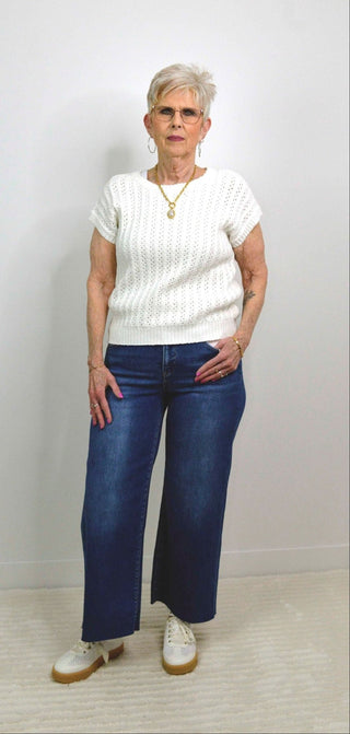 Dark Wash Tummy Control Wide Leg Crop - Shop Hidden Treasure Boutique