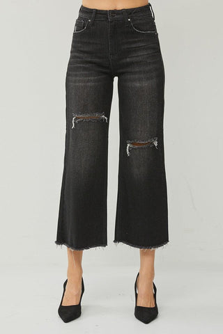Distressed Black Wide Leg Jeans - Shop Hidden Treasure Boutique