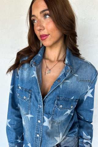 Dolly Denim Stars Top - Shop Hidden Treasure Boutique