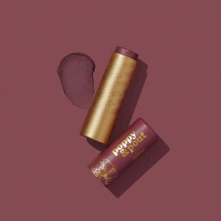  lip products with 'Poppy & Pout' branding on a maroon background