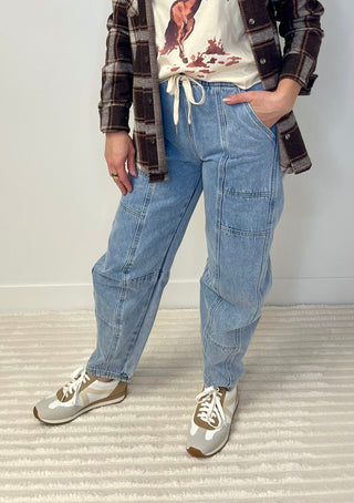 Drawstring Barrel Jeans - Shop Hidden Treasure Boutique