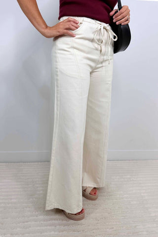 Ecru Wide Leg Pants - Shop Hidden Treasure Boutique