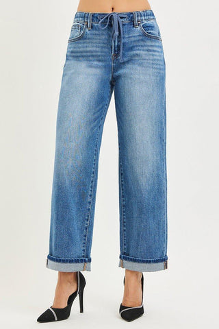 Elastic Waist Slouchy Boyfriend Jeans - Shop Hidden Treasure Boutique