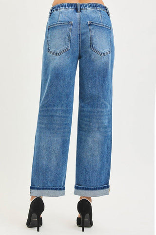 Elastic Waist Slouchy Boyfriend Jeans - Shop Hidden Treasure Boutique