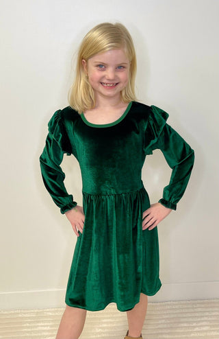 Emerald Velvet Girls Dress - Shop Hidden Treasure Boutique