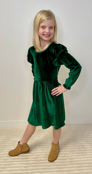 Emerald Velvet Girls Dress - Shop Hidden Treasure Boutique