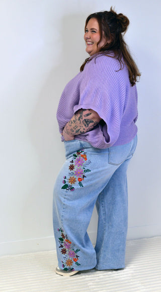 Evie Wide Leg Embroidered Jeans - Shop Hidden Treasure Boutique