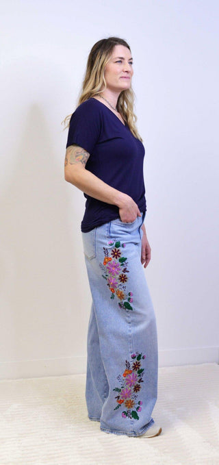 Evie Wide Leg Embroidered Jeans - Shop Hidden Treasure Boutique