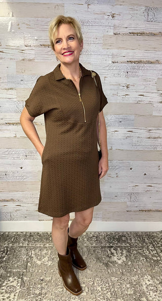 Ezra Textured Zippered Dress - Shop Hidden Treasure Boutique