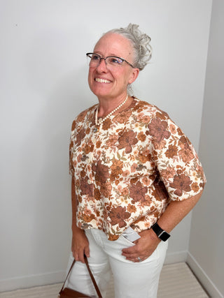 Fall Floral Short Sleeve Sweater - Shop Hidden Treasure Boutique