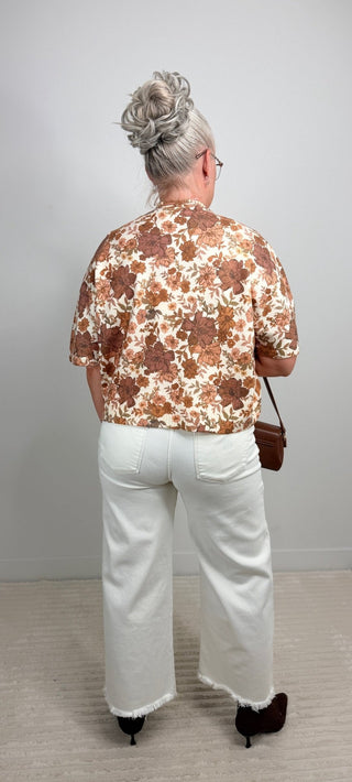 Fall Floral Short Sleeve Sweater - Shop Hidden Treasure Boutique