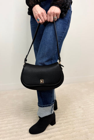 Faux Suede Shoulder Bag-Black - Shop Hidden Treasure Boutique