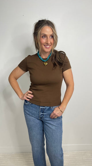 Fitted Baby Tee Basic - Brown - Shop Hidden Treasure Boutique