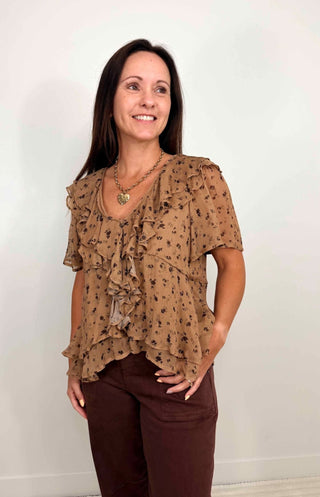 Floral Print Short Sleeve Blouse - Shop Hidden Treasure Boutique