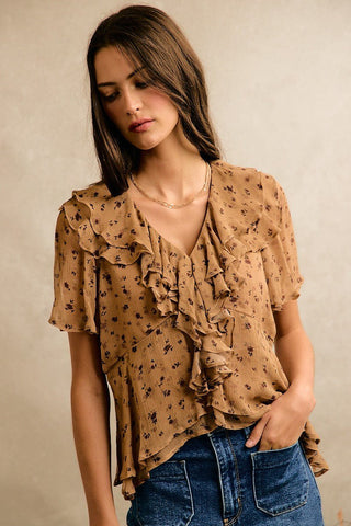 Floral Print Short Sleeve Blouse - Shop Hidden Treasure Boutique