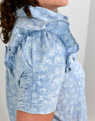 Floral Printed Denim Shirt Dress - Shop Hidden Treasure Boutique