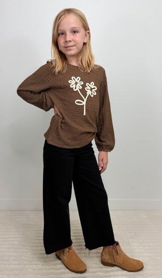Flower Stitched Girls Top - Shop Hidden Treasure Boutique