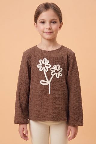 Flower Stitched Girls Top - Shop Hidden Treasure Boutique