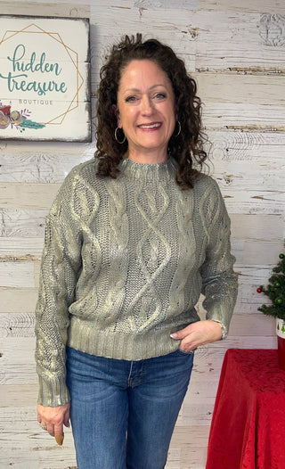 Foiled Cable Knit Sweater - Shop Hidden Treasure Boutique