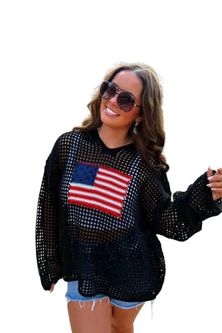 Freedom Flag Pullover - Black - Shop Hidden Treasure Boutique
