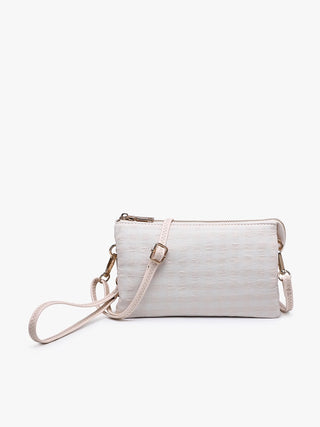 white gingham crossbody bag that could also be a clutch