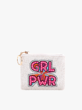 Pouch with 'GIRL PWR' text on a white background