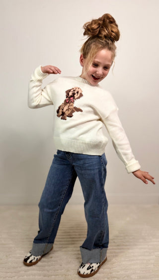 Girls Dog Graphic Sweater - Shop Hidden Treasure Boutique