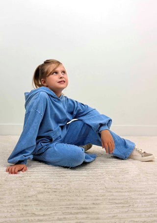 Girls Oversized Mineral Wash Hoodie - Denim Blue - Shop Hidden Treasure Boutique