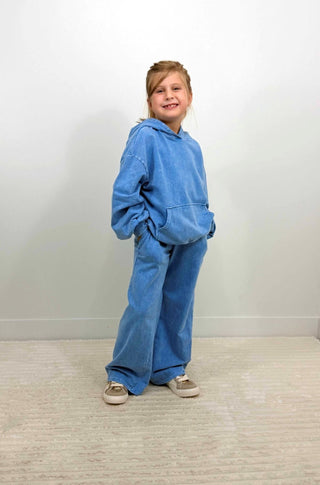Girls Oversized Mineral Wash Hoodie - Denim Blue - Shop Hidden Treasure Boutique
