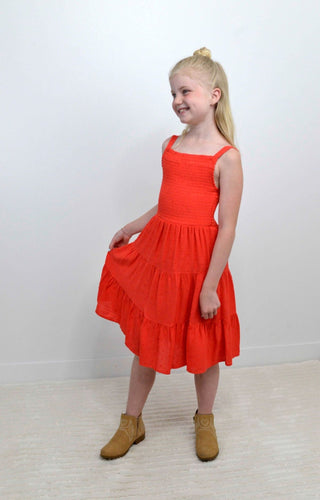 Girls Red Smocked Dress - Shop Hidden Treasure Boutique