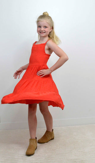 Girls Red Smocked Dress - Shop Hidden Treasure Boutique
