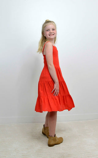 Girls Red Smocked Dress - Shop Hidden Treasure Boutique